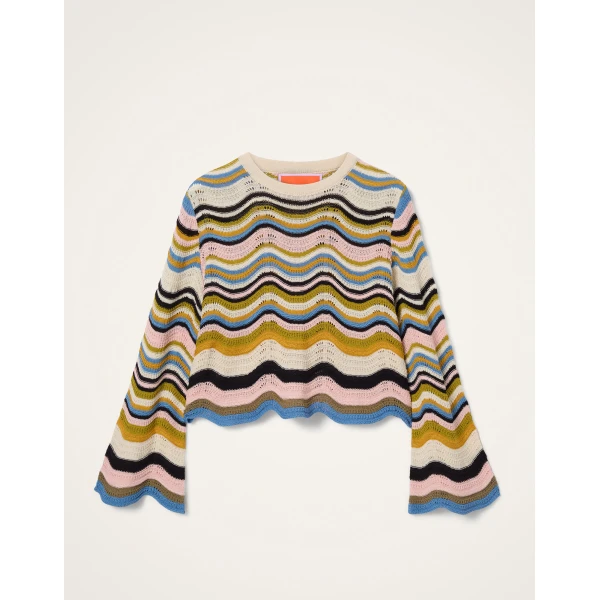 La DoubleJ Chevron Crop Sweater in Multicolor Geen & Pink
