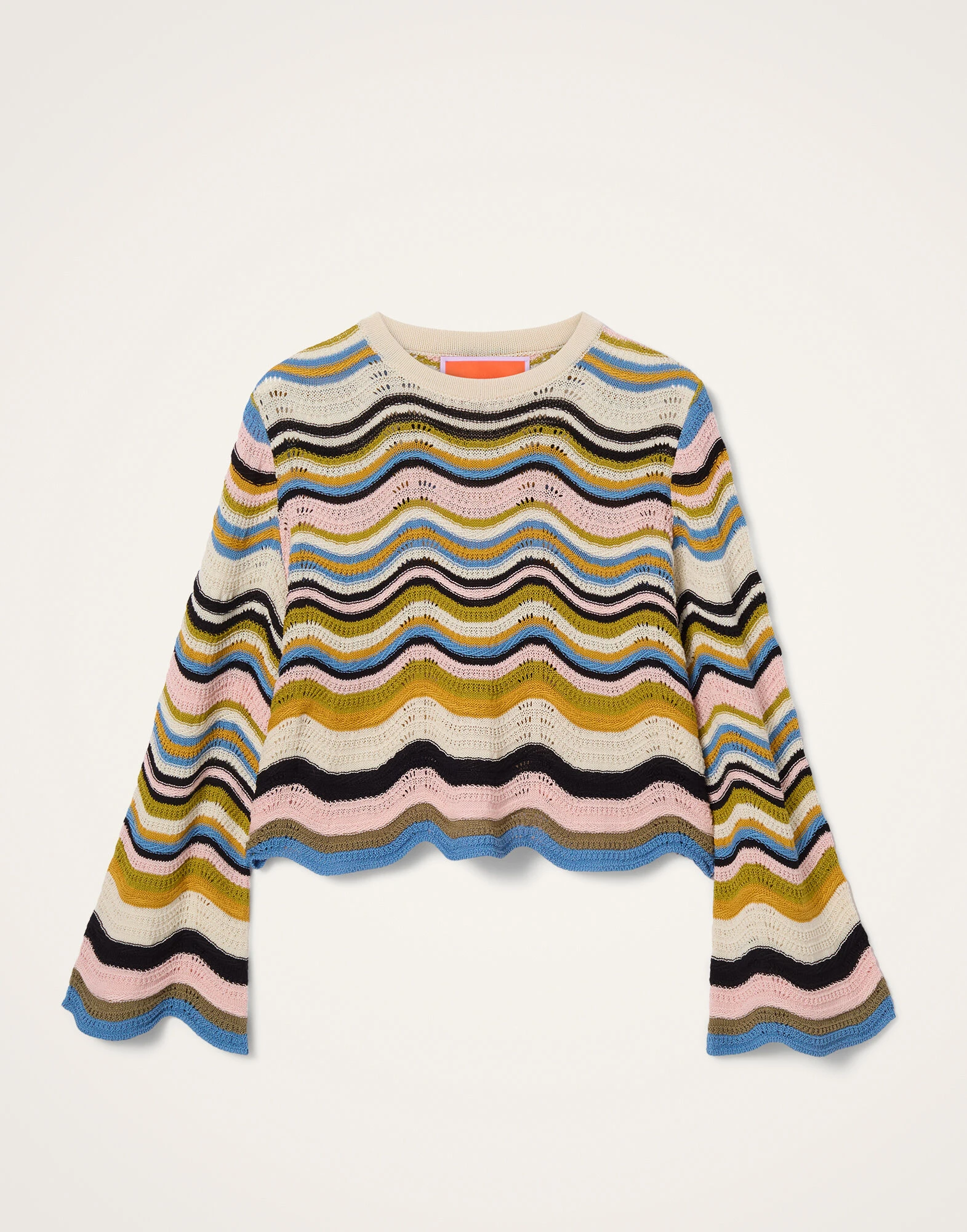 La DoubleJ Chevron Crop Sweater in Multicolor Geen & Pink