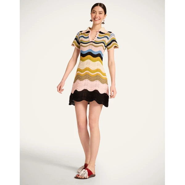 La DoubleJ Chevron Mini Dress in Multicolor Geen & Pink, view 2