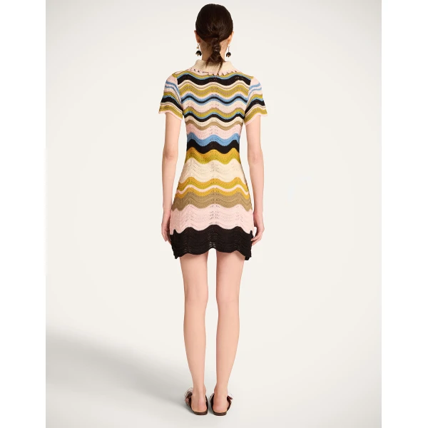 La DoubleJ Chevron Mini Dress in Multicolor Geen & Pink, view 3