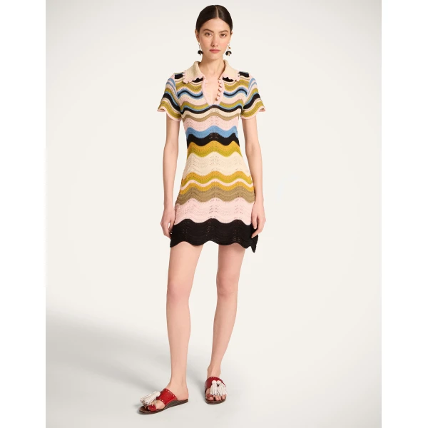 La DoubleJ Chevron Mini Dress in Multicolor Geen & Pink, view 4