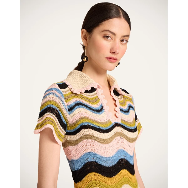 La DoubleJ Chevron Mini Dress in Multicolor Geen & Pink, view 5
