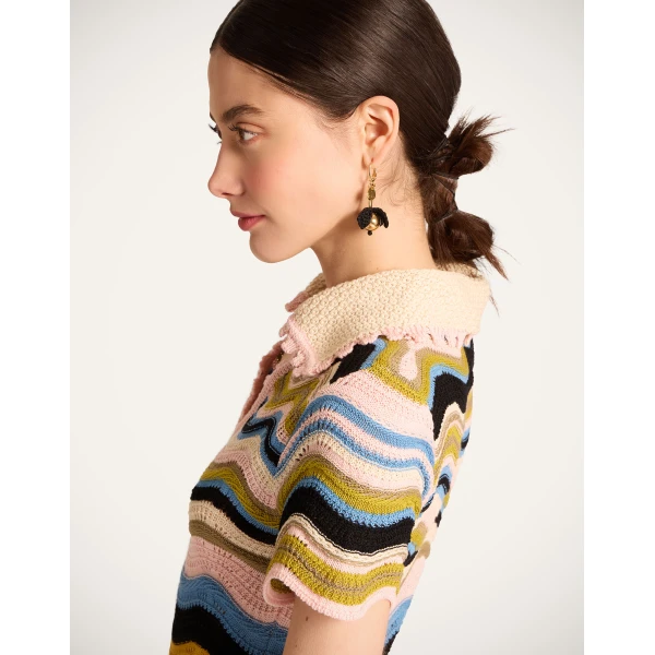 La DoubleJ Chevron Mini Dress in Multicolor Geen & Pink, view 6