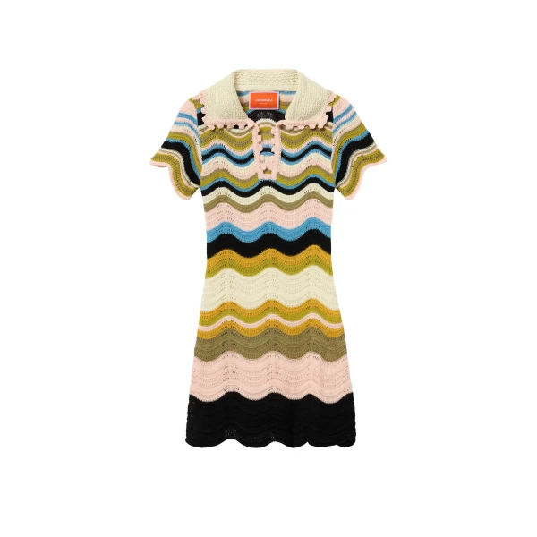 La DoubleJ Chevron Mini Dress in Multicolor Geen & Pink