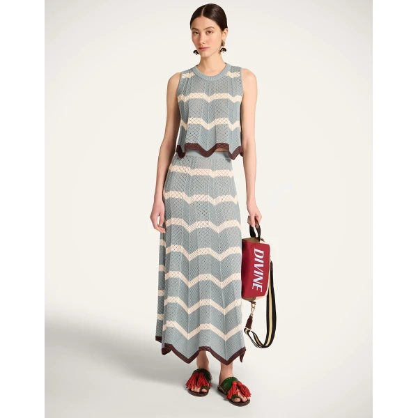 La DoubleJ Chevron Skirt in Color Block Blue & Ivory, view 2