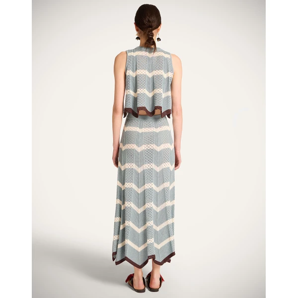 La DoubleJ Chevron Skirt in Color Block Blue & Ivory, view 3