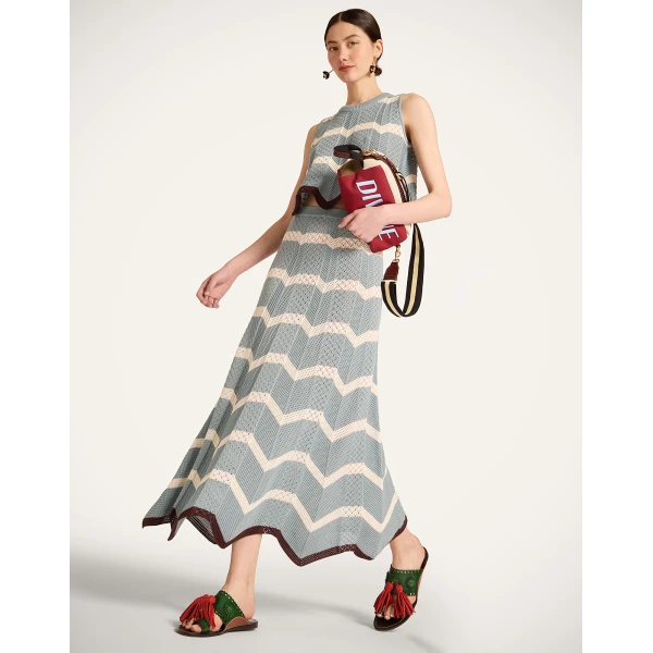 La DoubleJ Chevron Skirt in Color Block Blue & Ivory, view 4