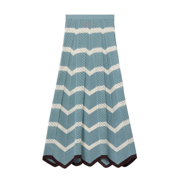 La DoubleJ Chevron Skirt in Color Block Blue & Ivory - Skirts - Milanese Maximalist Fashion at Luxury Shoes 