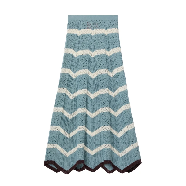 La DoubleJ Chevron Skirt in Color Block Blue & Ivory