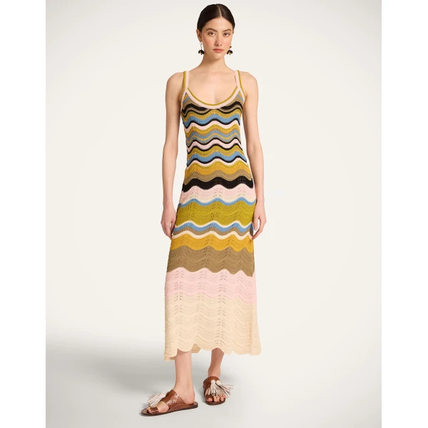 La DoubleJ Chevron Sundress in Multicolor Geen & Pink Dress, view 2