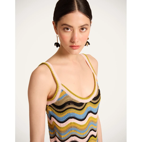 La DoubleJ Chevron Sundress in Multicolor Geen & Pink Dress, view 4