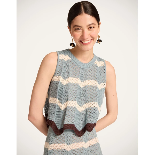 La DoubleJ Chevron Top in Color Block Blue & Ivory, view 2