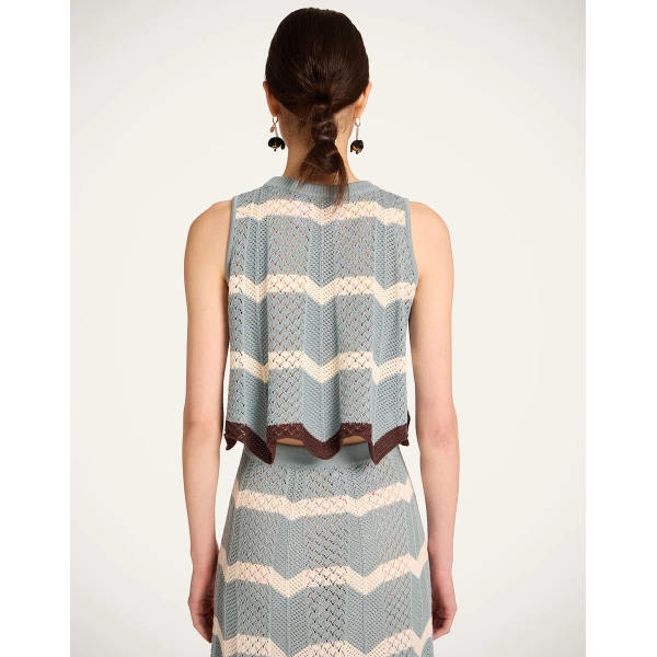 La DoubleJ Chevron Top in Color Block Blue & Ivory, view 3