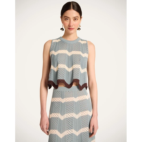La DoubleJ Chevron Top in Color Block Blue & Ivory, view 4