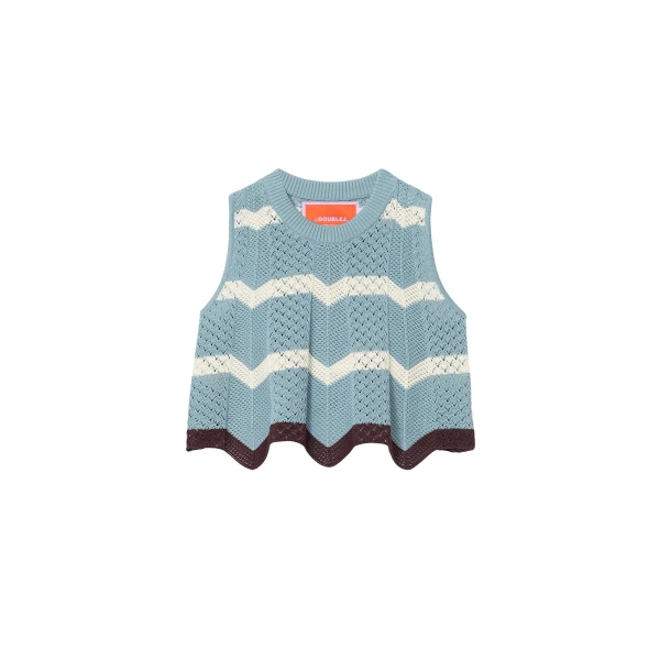 La DoubleJ Chevron Top in Color Block Blue & Ivory