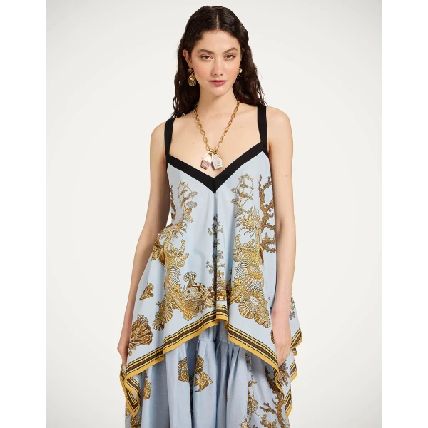 La DoubleJ Cinch Top in Oceania Placée Light Blue, view 2