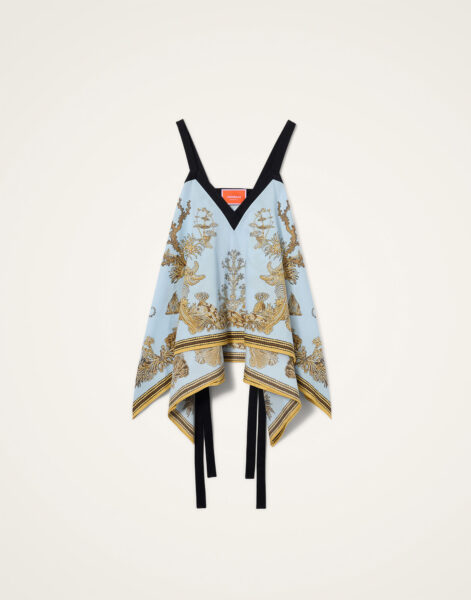 La DoubleJ Cinch Top in Oceania Placée Light Blue - Tops - Milanese Maximalist Fashion at Luxury Shoes 