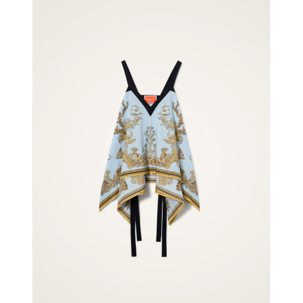 La DoubleJ Cinch Top in Oceania Placée Light Blue - Tops - Milanese Maximalist Fashion at Luxury Shoes 