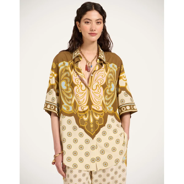 La DoubleJ Club Shirt in Cocoon Placée Brown, view 2