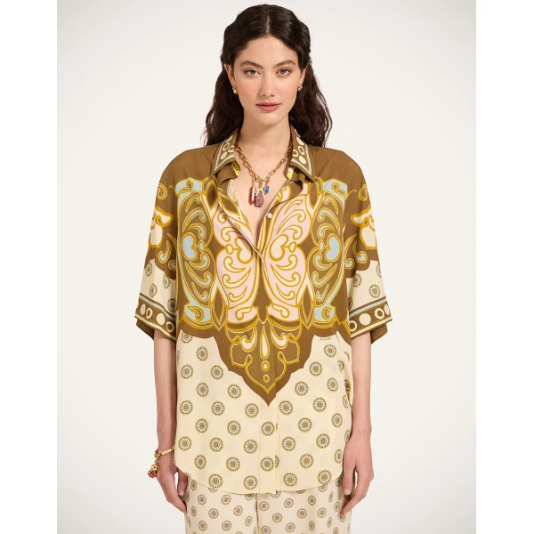 La DoubleJ Club Shirt in Cocoon Placée Brown, view 4