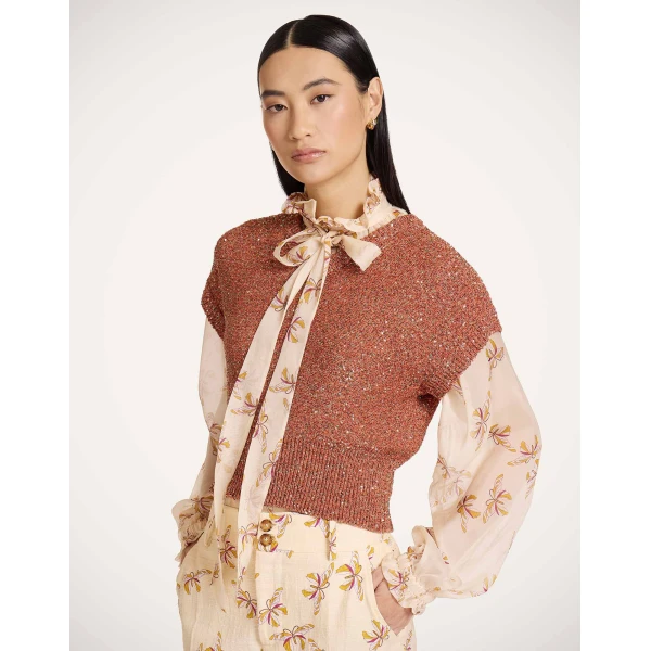 La DoubleJ Duchess Gilet in Solid Orange Knit, view 2