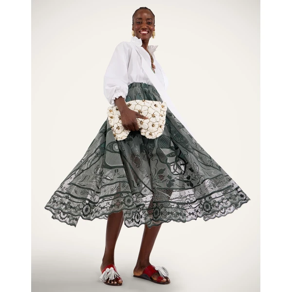 La DoubleJ Duchess Skirt in Solid Emerald, view 5