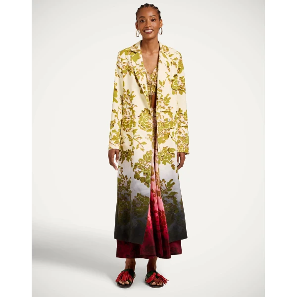 La DoubleJ Duster Coat in Oasis Ombré Placée Green & Black, view 2