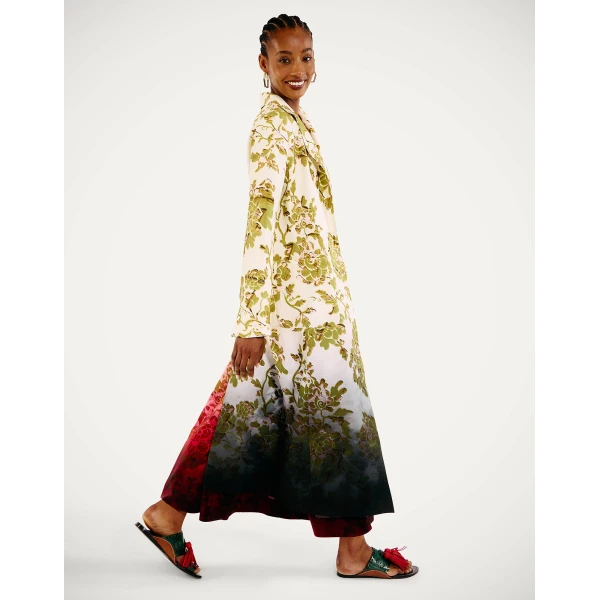 La DoubleJ Duster Coat in Oasis Ombré Placée Green & Black, view 4