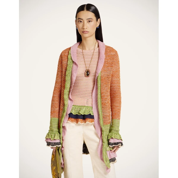La DoubleJ Eight Counts Cardigan in Color Block Orange & Green, view 2