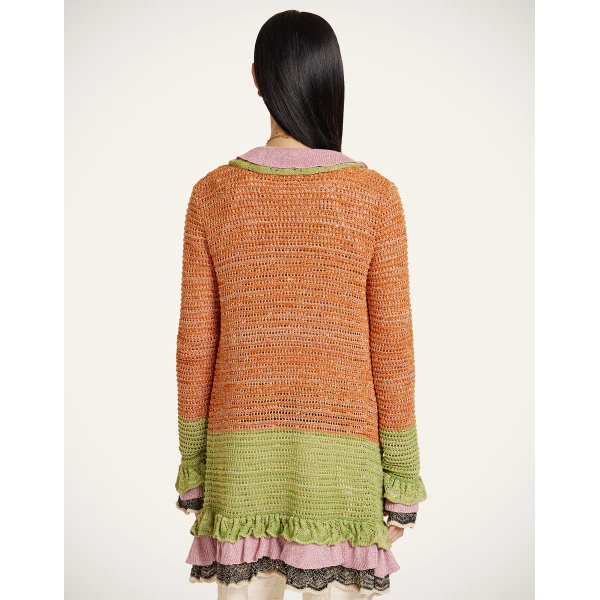 La DoubleJ Eight Counts Cardigan in Color Block Orange & Green, view 3