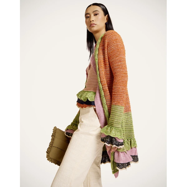 La DoubleJ Eight Counts Cardigan in Color Block Orange & Green, view 4