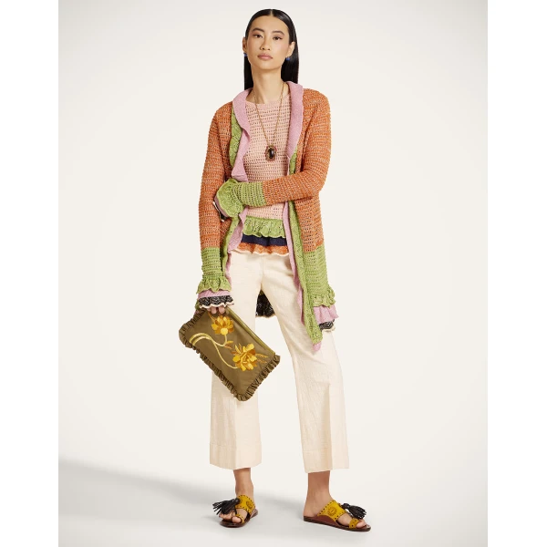 La DoubleJ Eight Counts Cardigan in Color Block Orange & Green, view 5