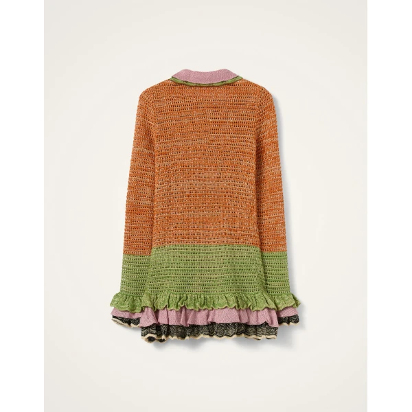 La DoubleJ Eight Counts Cardigan in Color Block Orange & Green, view 6