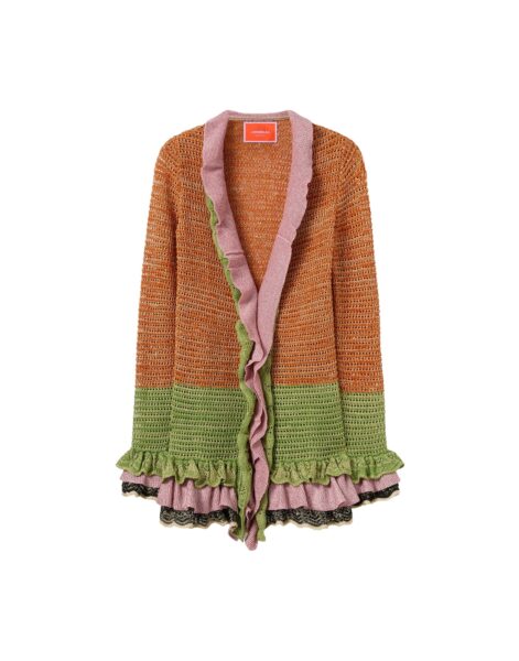 La DoubleJ Eight Counts Cardigan in Color Block Orange & Green - Knitwear - Milanese Maximalist Fashion at Luxury Shoes 