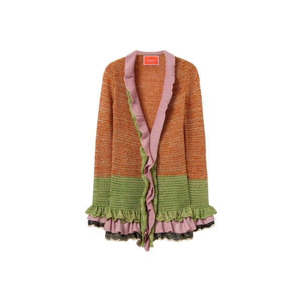 La DoubleJ Eight Counts Cardigan in Color Block Orange & Green - Knitwear - Milanese Maximalist Fashion at Luxury Shoes 