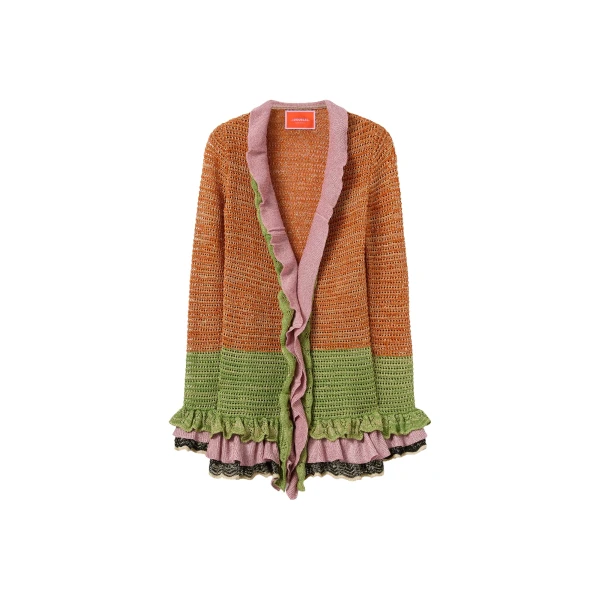 La DoubleJ Eight Counts Cardigan in Color Block Orange & Green