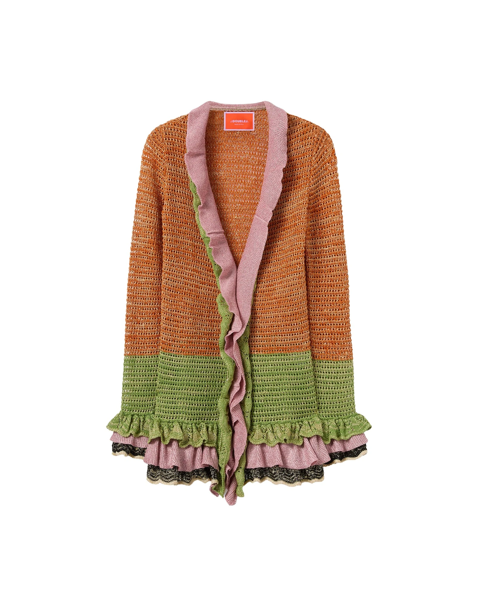 La DoubleJ Eight Counts Cardigan in Color Block Orange & Green