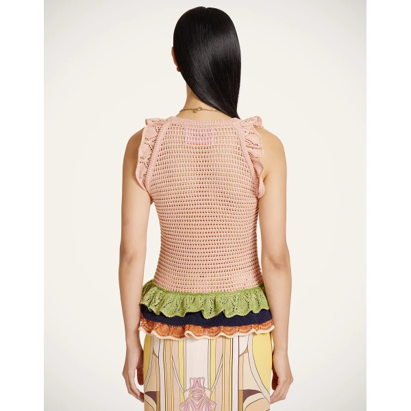La DoubleJ Eight Counts Crop Top in Color Block Pink & Green, view 3