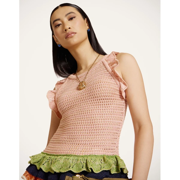 La DoubleJ Eight Counts Crop Top in Color Block Pink & Green, view 4