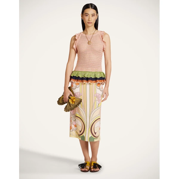 La DoubleJ Eight Counts Crop Top in Color Block Pink & Green, view 5