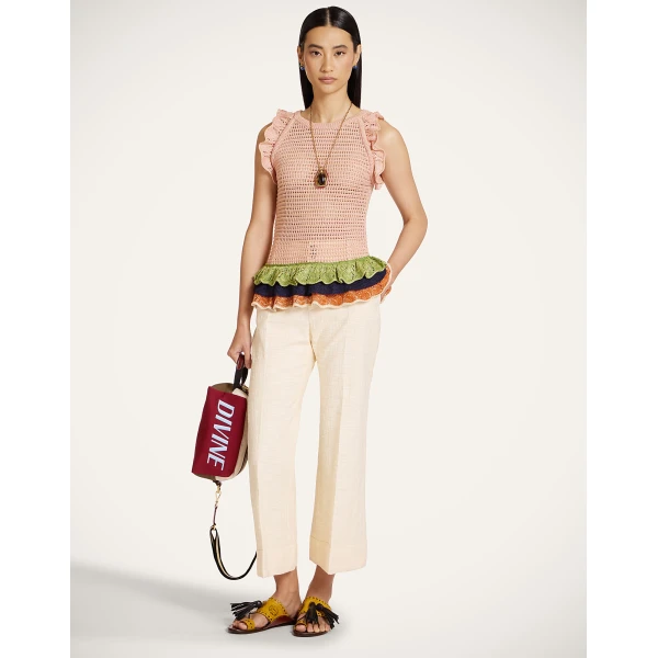La DoubleJ Eight Counts Crop Top in Color Block Pink & Green, view 6