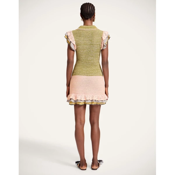La DoubleJ Eight Counts Mini Dress in Color Block Green & Pink, view 3