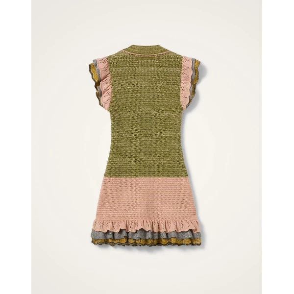 La DoubleJ Eight Counts Mini Dress in Color Block Green & Pink, view 6