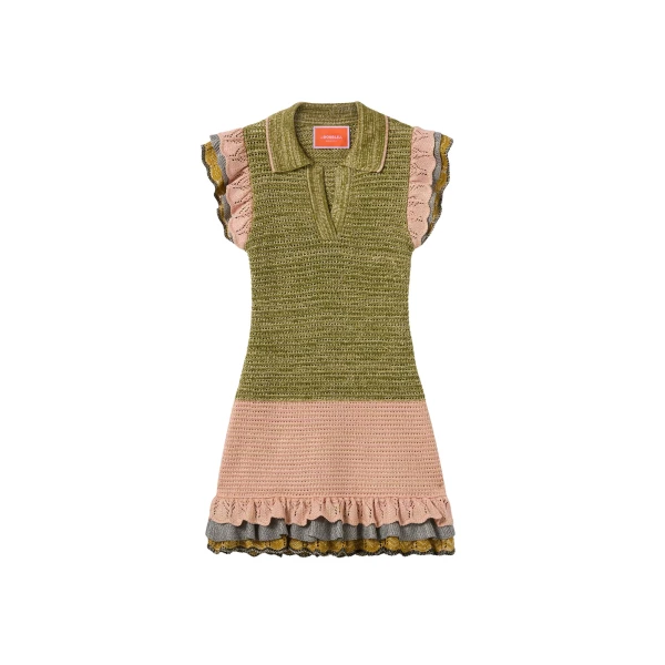 La DoubleJ Eight Counts Mini Dress in Color Block Green & Pink