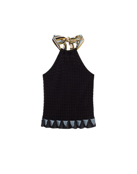 La DoubleJ Fiocchetto Top in Solid Black - Knitwear - Milanese Maximalist Fashion at Luxury Shoes 