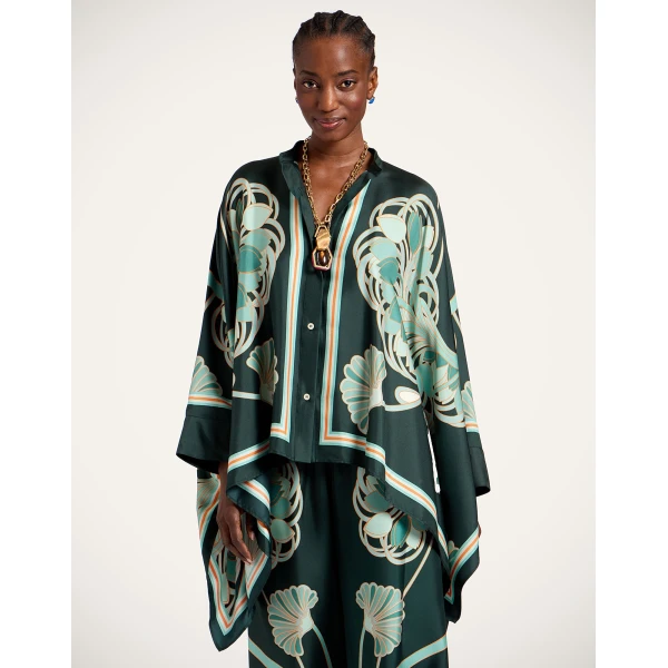 La DoubleJ Foulard Shirt in Blooming Tulip Placée Dark Green, view 5