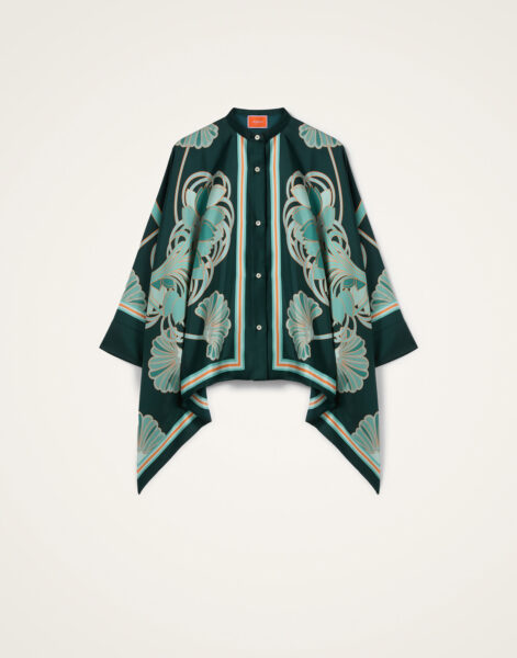 La DoubleJ Foulard Shirt in Blooming Tulip Placée Dark Green - Tops - Milanese Maximalist Fashion at Luxury Shoes 