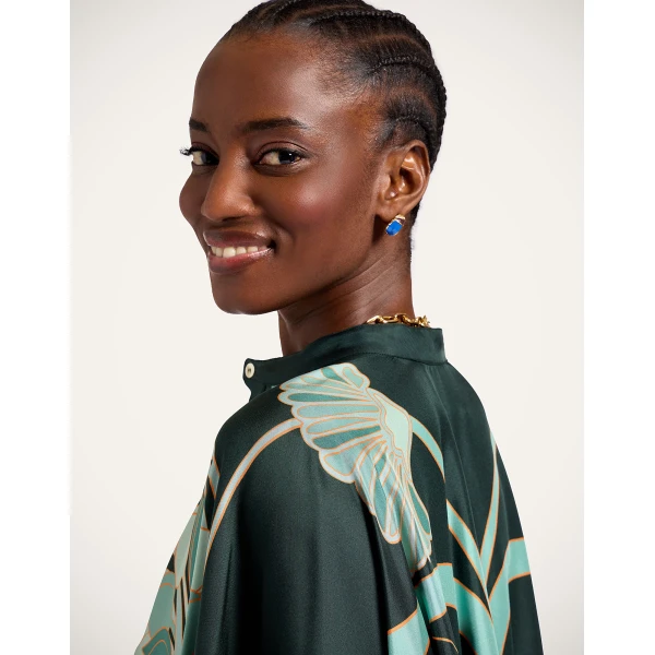 La DoubleJ Foulard Shirt in Blooming Tulip Placée Dark Green, view 6