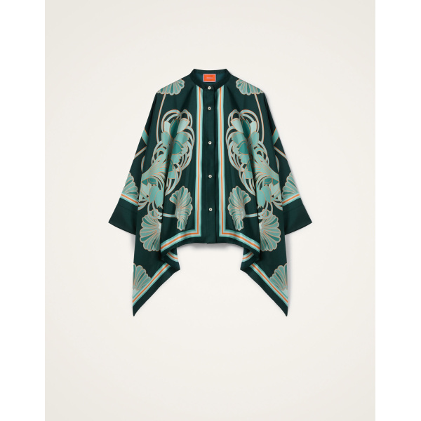 La DoubleJ Foulard Shirt in Blooming Tulip Placée Dark Green - Tops - Milanese Maximalist Fashion at Luxury Shoes 