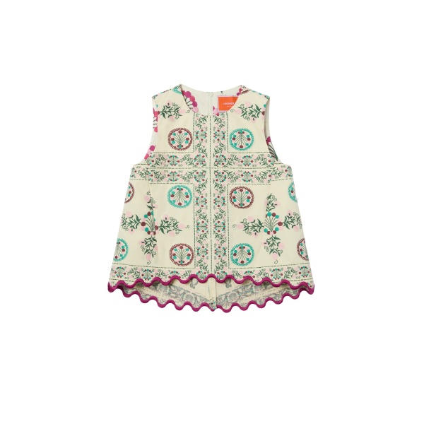 La DoubleJ La Scala Top in Florette Tiles Ecru - Tops - Milanese Maximalist Fashion at Luxury Shoes 